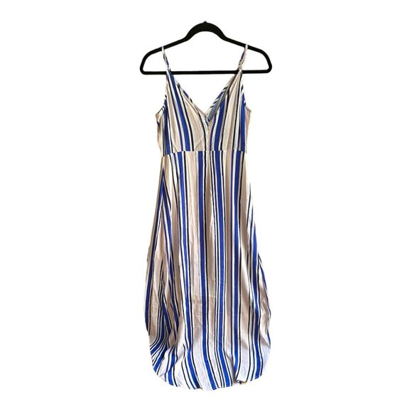 Anthropologie ASTR The Label Size M Blue White Faux Wrap Striped Maxi Dress - Picture 7 of 8